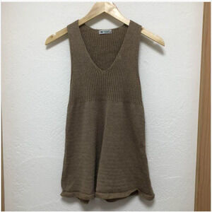 Inis Meain Women's Linen Blend Knit Tank Top (M) Made in Ireland - Light Brown